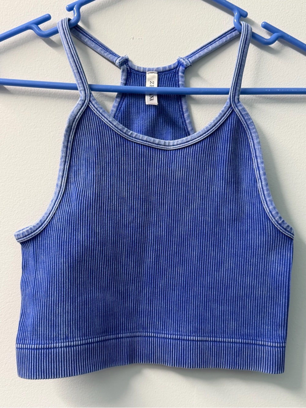 Zenana Outfitters Blue Ribbed Racerback Crop Tank Top